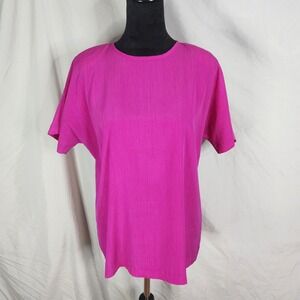Vtg BARBARA GERWITT Size Medium Pink Lightweight Short Sleeve Keyhole Blouse EUC